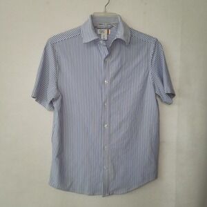 C&C California Mens Small Blue White Striped Seersucker Short Sleeve Performance